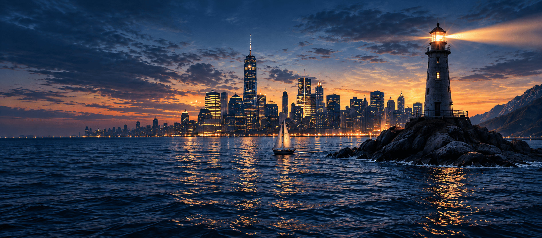 Phare au crépuscule — fond du hero et de la citation
